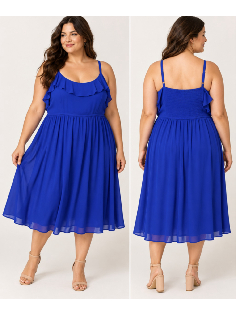 Torrid Size 4 26/28 Cobalt Blue Ruffle Chiffon Fit & Flare Dress